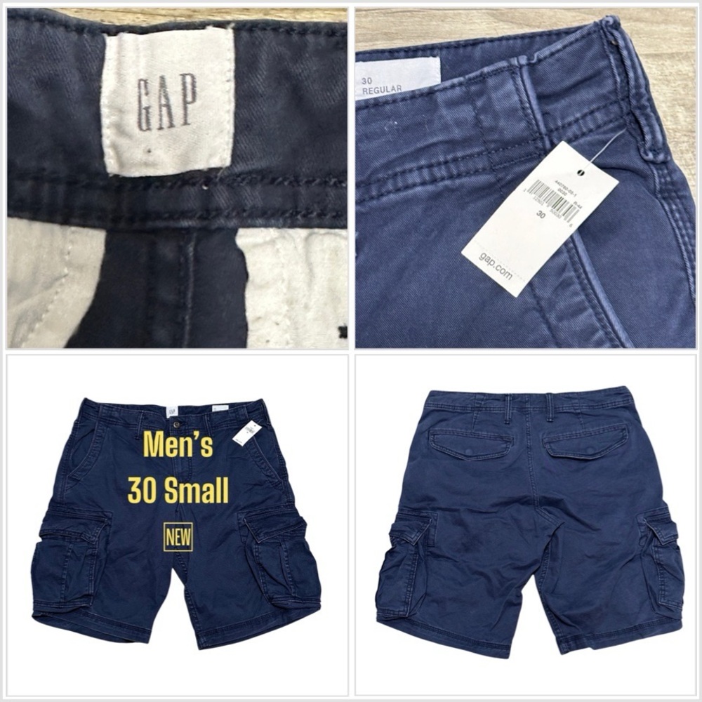 Men's Gap 30 Small Chino Khakis Cargo Utility Shorts Navy Blue Twill Stretch NWT